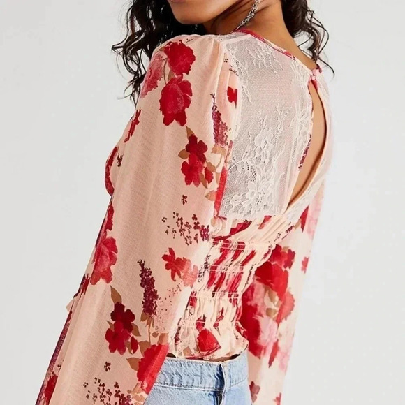 FREE people Daphne Blouse in Romantic floral Combo balloon sleeves Medium - Picture 2 of 10
